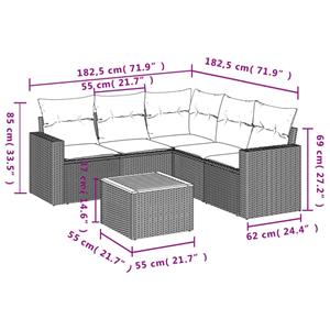 vidaXL 6-delige Loungeset met kussens poly rattan zwart