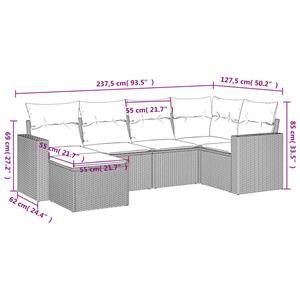 vidaXL 6-delige Loungeset met kussens poly rattan zwart