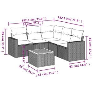 vidaXL 6-delige Loungeset met kussens poly rattan zwart