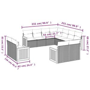 vidaXL 11-delige Tuinset met kussens poly rattan beige