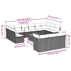 vidaXL 14-delige Loungeset met kussens poly rattan zwart