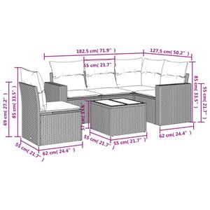 vidaXL 6-delige Loungeset met kussens poly rattan zwart