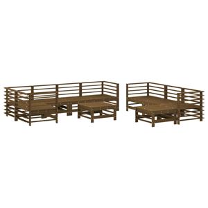 vidaXL 10-delige Loungeset met kussens massief hout honingbruin