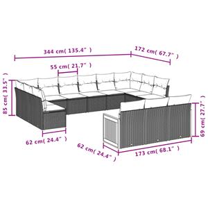 vidaXL 13-delige Loungeset met kussens poly rattan zwart