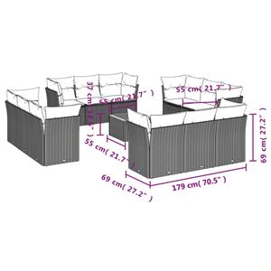 vidaXL 13-delige Loungeset met kussens poly rattan zwart