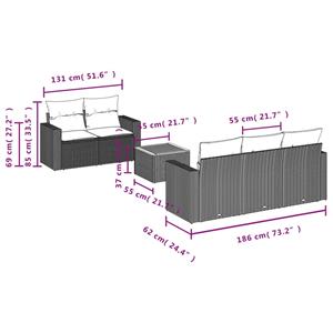 vidaXL 6-delige Loungeset met kussens poly rattan grijs