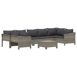 vidaXL 8-delige Loungeset met kussens poly rattan grijs