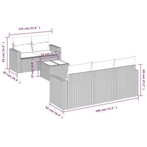 vidaXL 6-delige Loungeset met kussens poly rattan grijs