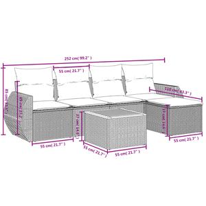 vidaXL 6-delige Loungeset met kussens poly rattan zwart