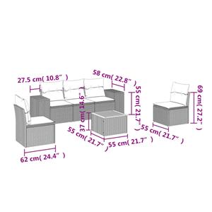 vidaXL 6-delige Loungeset met kussens poly rattan zwart