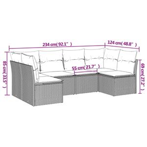 vidaXL 6-delige Loungeset met kussens poly rattan beige