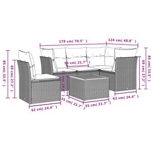 vidaXL 6-delige Loungeset met kussens poly rattan zwart