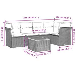 vidaXL 6-delige Loungeset met kussens poly rattan zwart