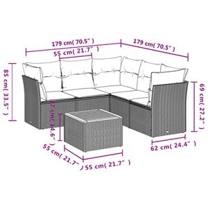 vidaXL 6-delige Loungeset met kussens poly rattan zwart