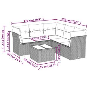 vidaXL 6-delige Loungeset met kussens poly rattan zwart