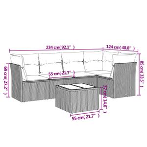 vidaXL 6-delige Loungeset met kussens poly rattan zwart