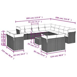 vidaXL 14-delige Loungeset met kussens poly rattan zwart