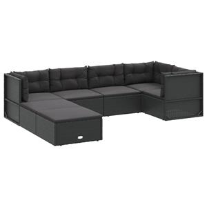 vidaXL 7-delige Loungeset met kussens poly rattan zwart