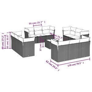 vidaXL 13-delige Loungeset met kussens poly rattan zwart