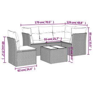 vidaXL 6-delige Loungeset met kussens poly rattan zwart