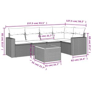 vidaXL 6-delige Loungeset met kussens poly rattan grijs