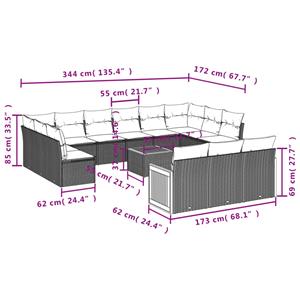 vidaXL 14-delige Loungeset met kussens poly rattan zwart