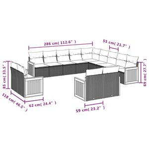 vidaXL 13-delige Loungeset met kussens poly rattan zwart