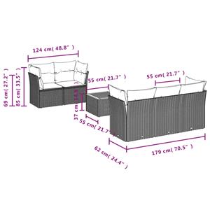 vidaXL 6-delige Loungeset met kussens poly rattan zwart