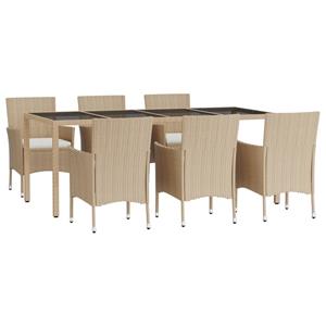 vidaXL 7-delige Tuinset met kussens poly rattan beige