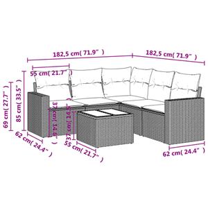 vidaXL 6-delige Loungeset met kussens poly rattan grijs