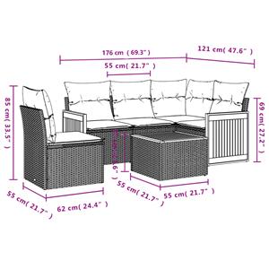 vidaXL 6-delige Loungeset met kussens poly rattan zwart