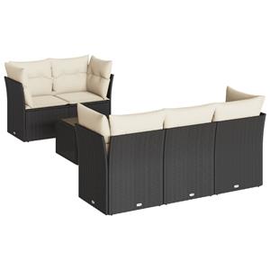 vidaXL 6-delige Loungeset met kussens poly rattan zwart