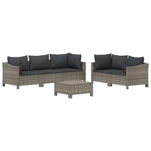 vidaXL 6-delige Loungeset met kussens poly rattan grijs