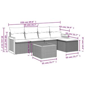 vidaXL 6-delige Loungeset met kussens poly rattan beige