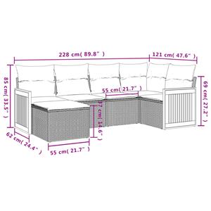 vidaXL 6-delige Loungeset met kussens poly rattan zwart