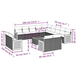 vidaXL 14-delige Loungeset met kussens poly rattan zwart