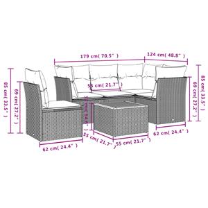 vidaXL 6-delige Loungeset met kussens poly rattan grijs