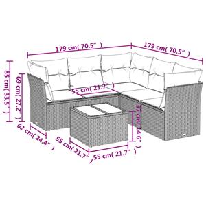 vidaXL 6-delige Loungeset met kussens poly rattan grijs