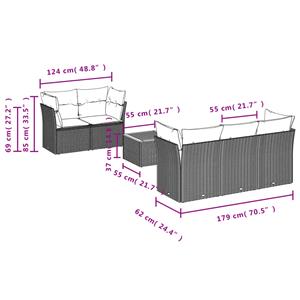 vidaXL 6-delige Loungeset met kussens poly rattan grijs