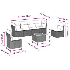 vidaXL 7-delige Loungeset met kussens poly rattan zwart