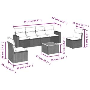 vidaXL 7-delige Loungeset met kussens poly rattan grijs