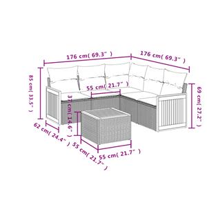 vidaXL 6-delige Loungeset met kussens poly rattan beige