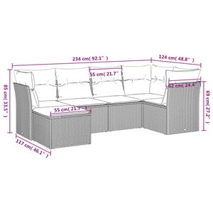 vidaXL 6-delige Loungeset met kussens poly rattan beige