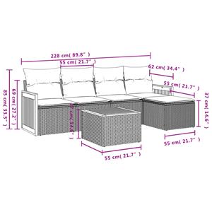 vidaXL 6-delige Loungeset met kussens poly rattan grijs