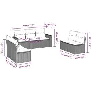 vidaXL 7-delige Loungeset met kussens poly rattan zwart