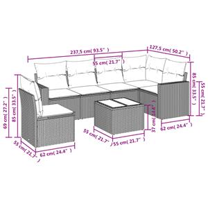 vidaXL 7-delige Loungeset met kussens poly rattan zwart