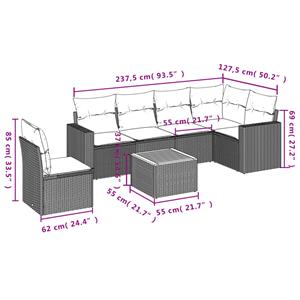 vidaXL 7-delige Loungeset met kussens poly rattan zwart