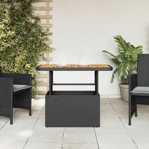 bonnevie Gartentisch Schwarz 90x55x71 cm Poly Rattan und Akazienholz vidaXL773378