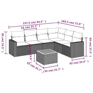 vidaXL 7-delige Loungeset met kussens poly rattan zwart