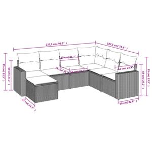 vidaXL 7-delige Loungeset met kussens poly rattan zwart